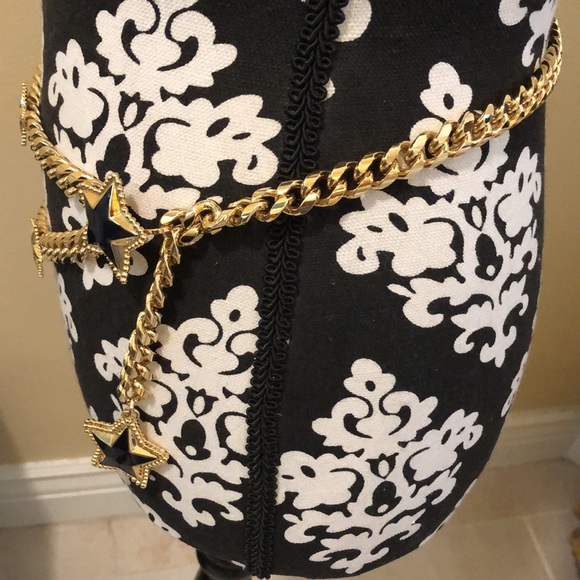 ⭐️ St. John gold chain, black enamel & gold beaded stars double layer 34” belt - Picture 3 of 9